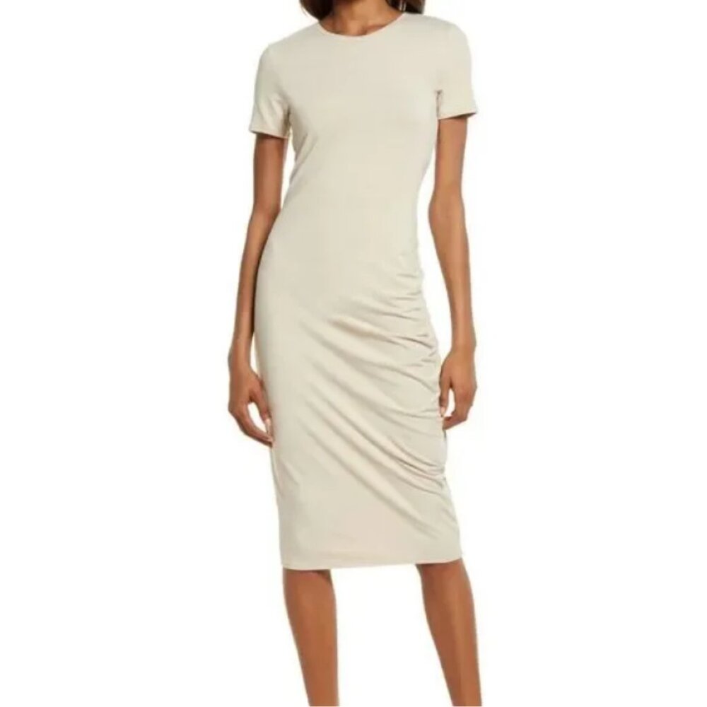 NWOT Treasure & Bond Women's Brown Side Ruched Bodycon Midi Dress Size Medium